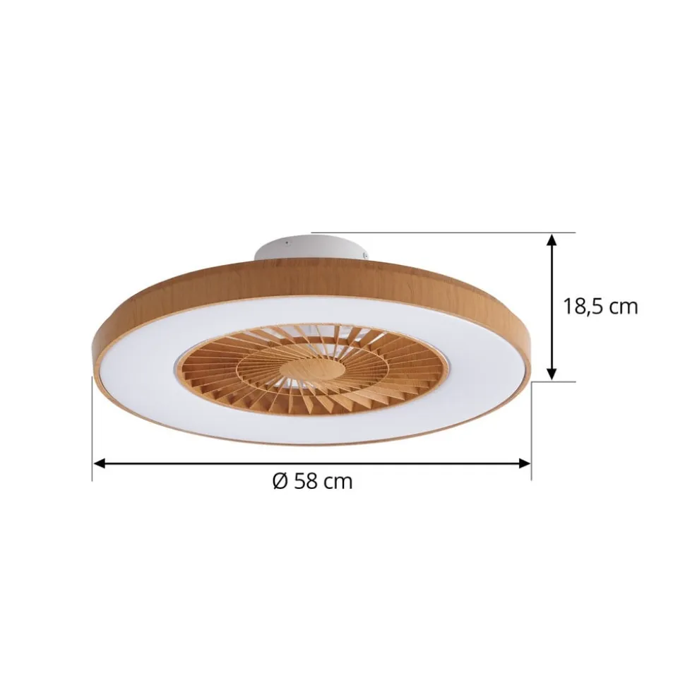Lindby LED-loftventilator Teleo, Ø 58 cm, træfarvet, CCT