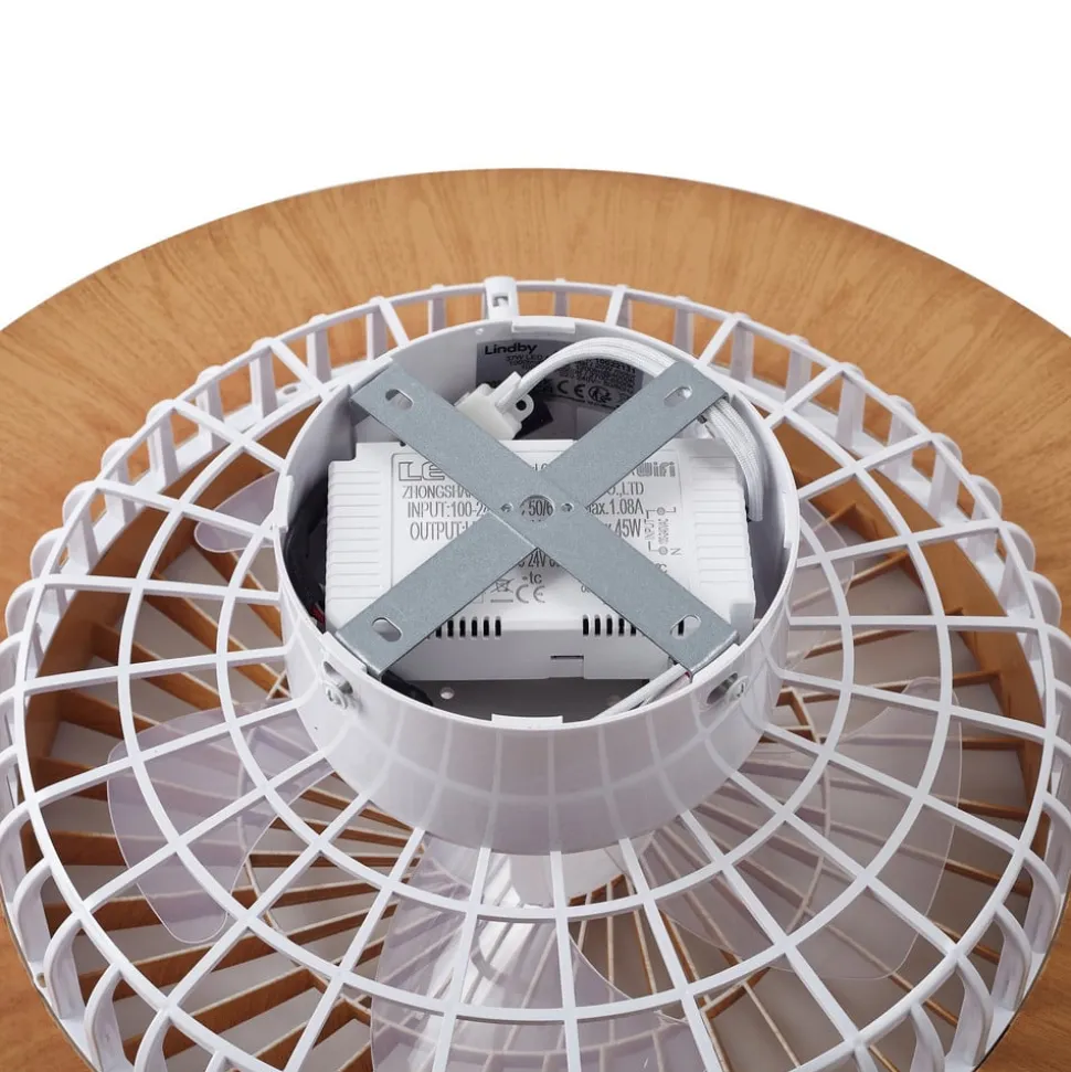 Lindby LED-loftventilator Teleo, Ø 58 cm, træfarvet, CCT