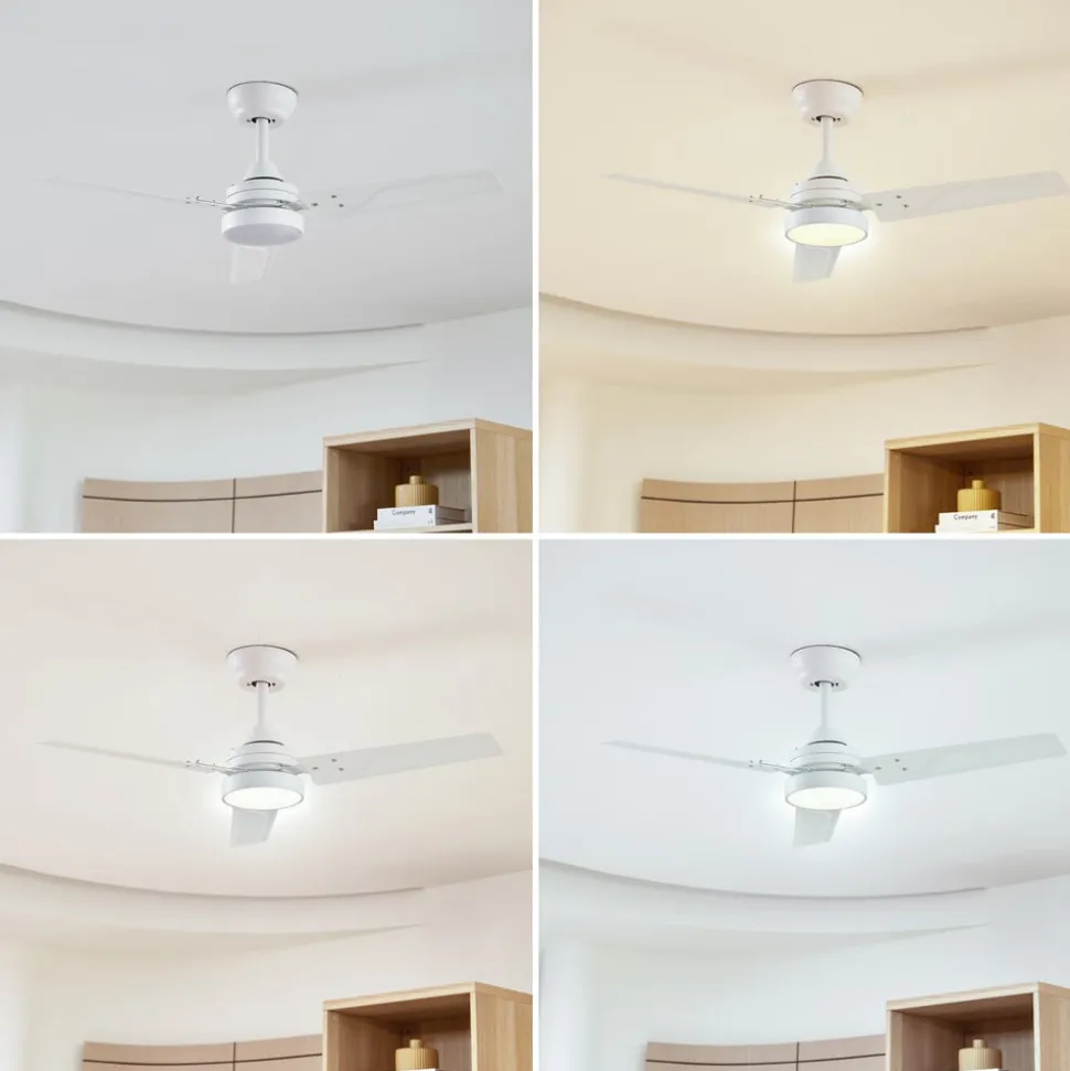 Lindby LED-loftventilator Aerallo, hvid, CCT, støjsvag