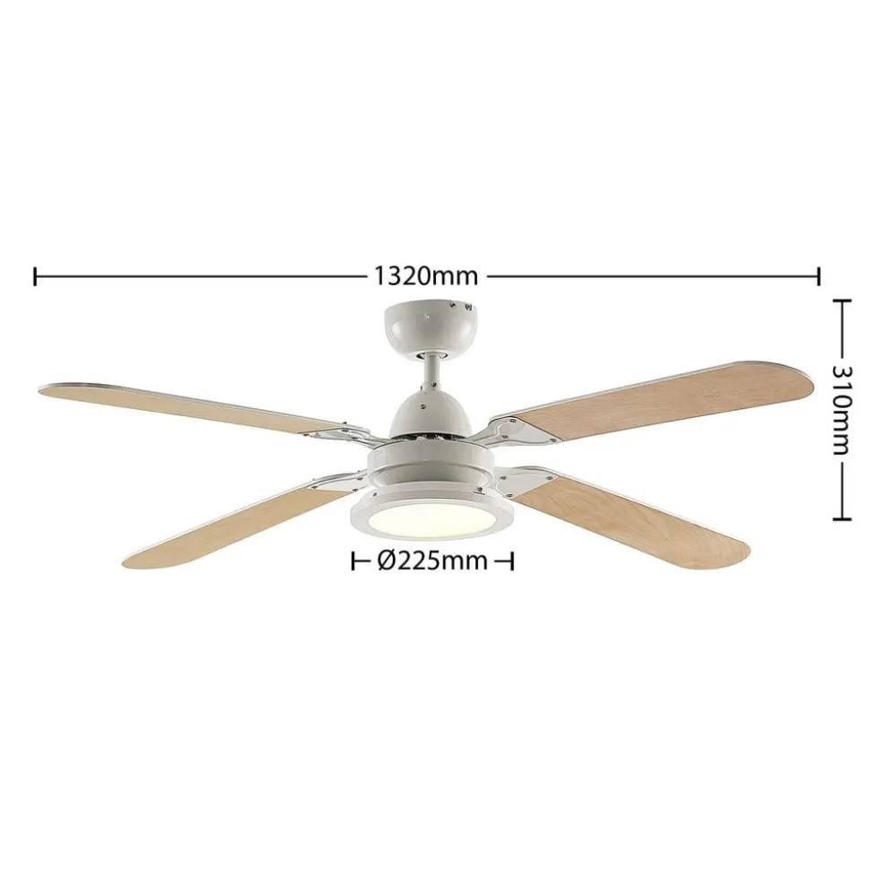 Lindby LED-loftventilator Tedric, hvid, støjsvag, Ø 133 cm