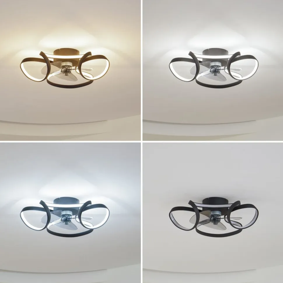 Lindby LED-loftventilator Lomata, sort, støjsvag, Ø 23 cm