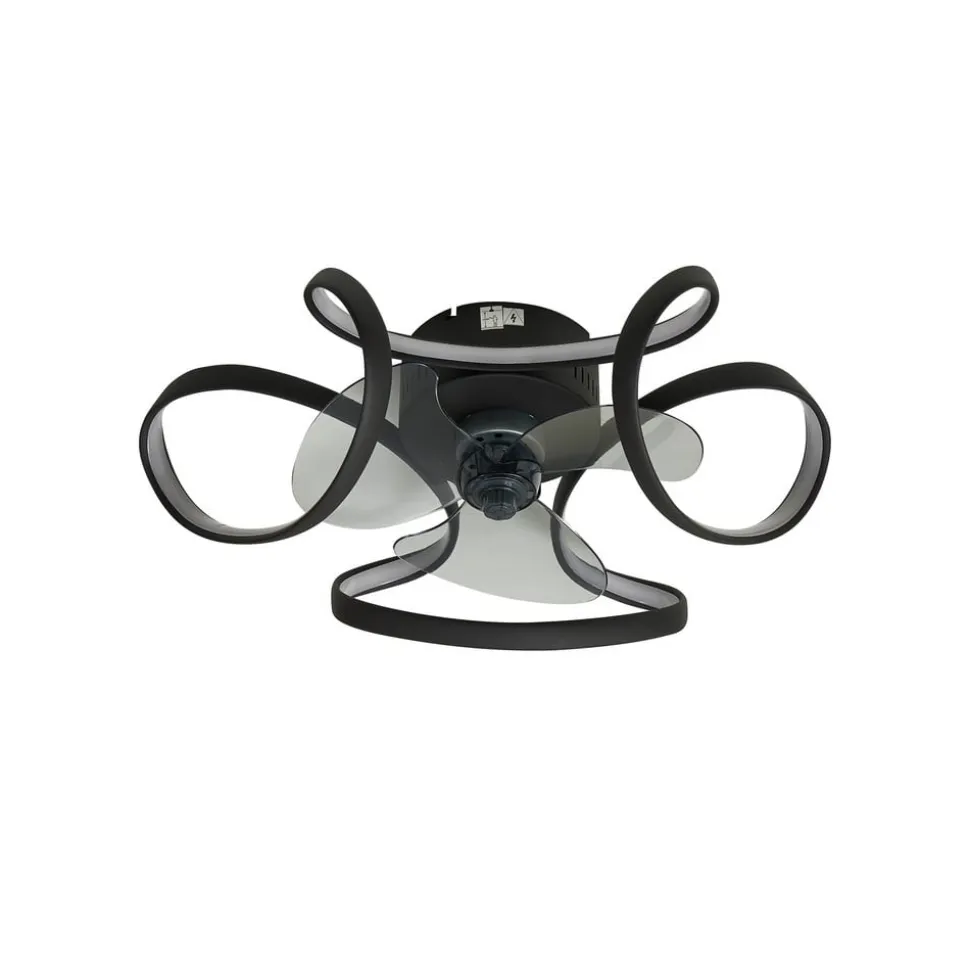 Lindby LED-loftventilator Lomata, sort, støjsvag, Ø 23 cm