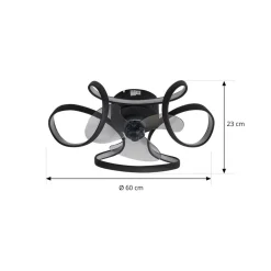 Lindby LED-loftventilator Lomata, sort, støjsvag, Ø 23 cm