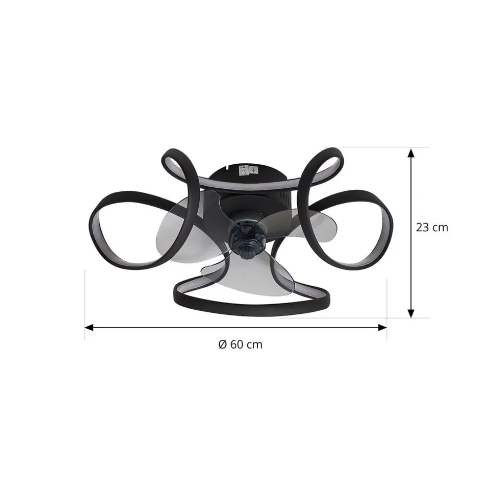 Lindby LED-loftventilator Lomata, sort, støjsvag, Ø 23 cm