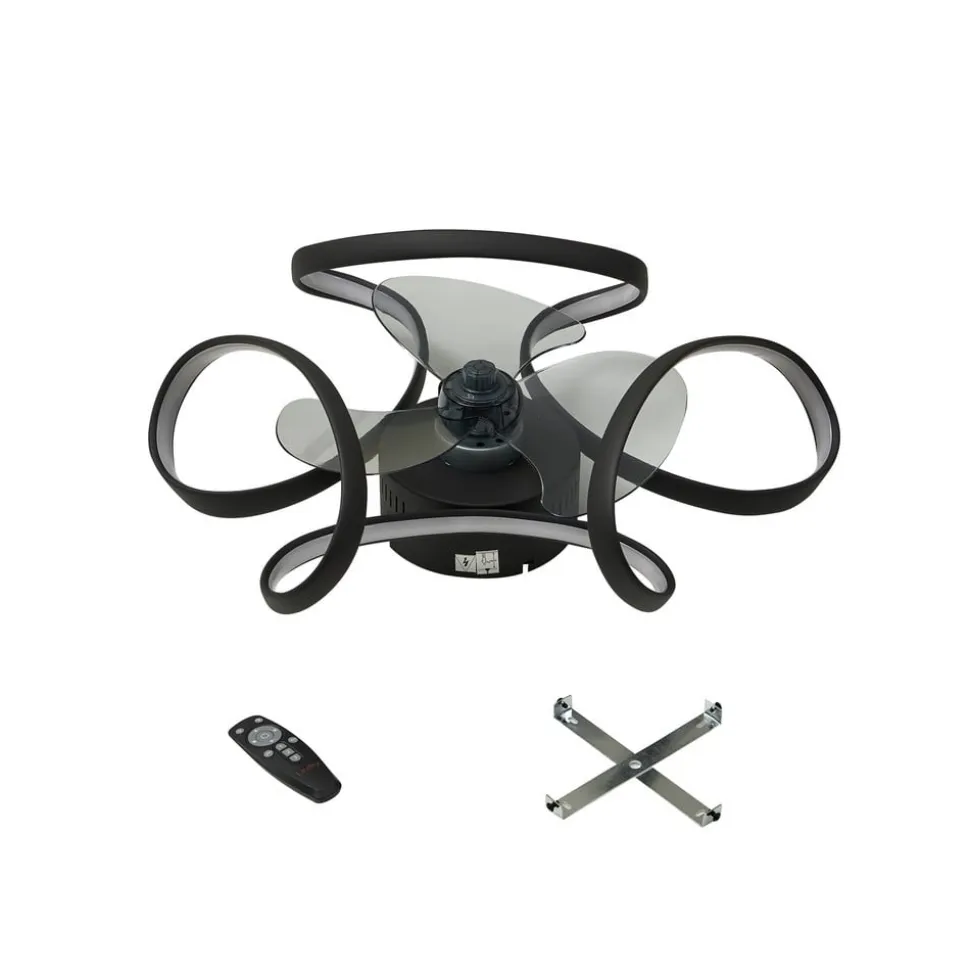 Lindby LED-loftventilator Lomata, sort, støjsvag, Ø 23 cm