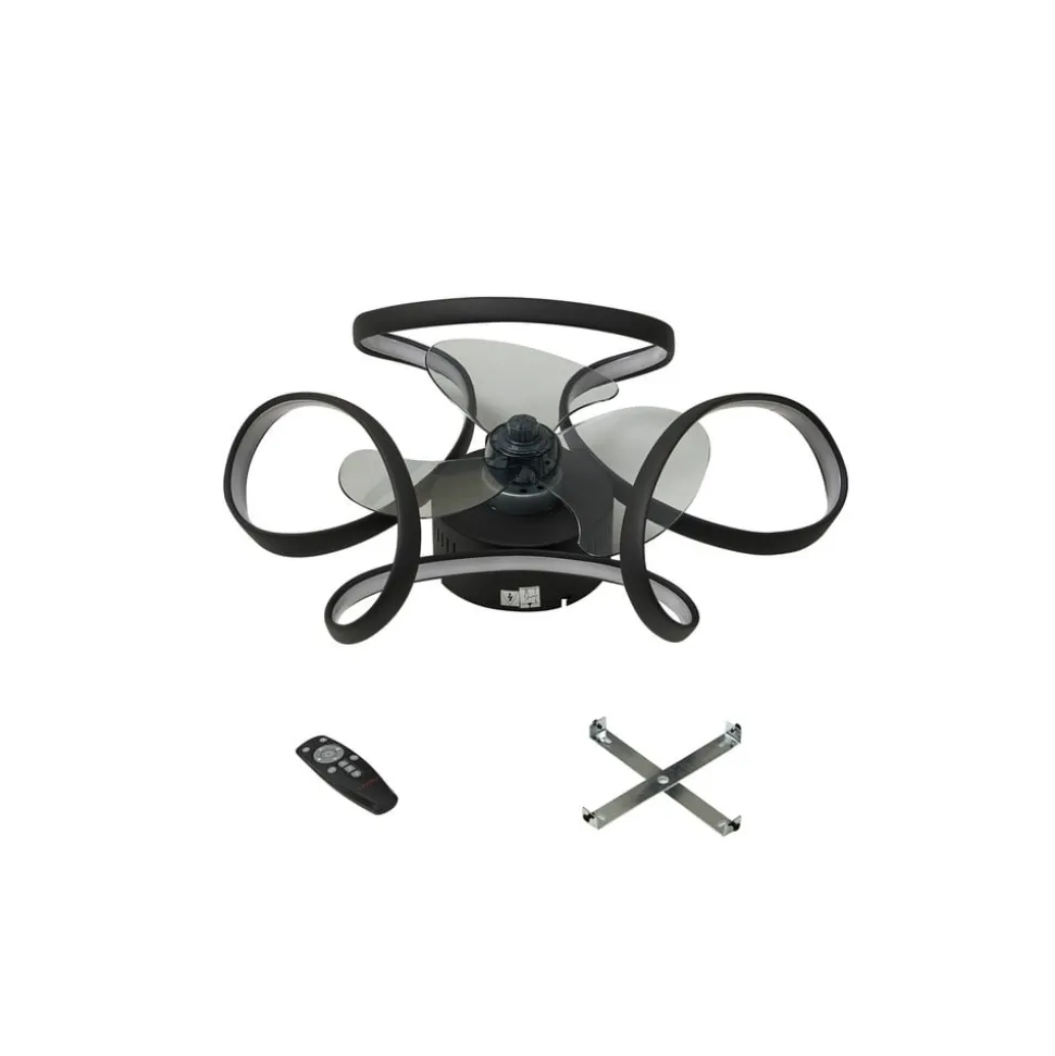 Lindby LED-loftventilator Lomata, sort, støjsvag, Ø 23 cm