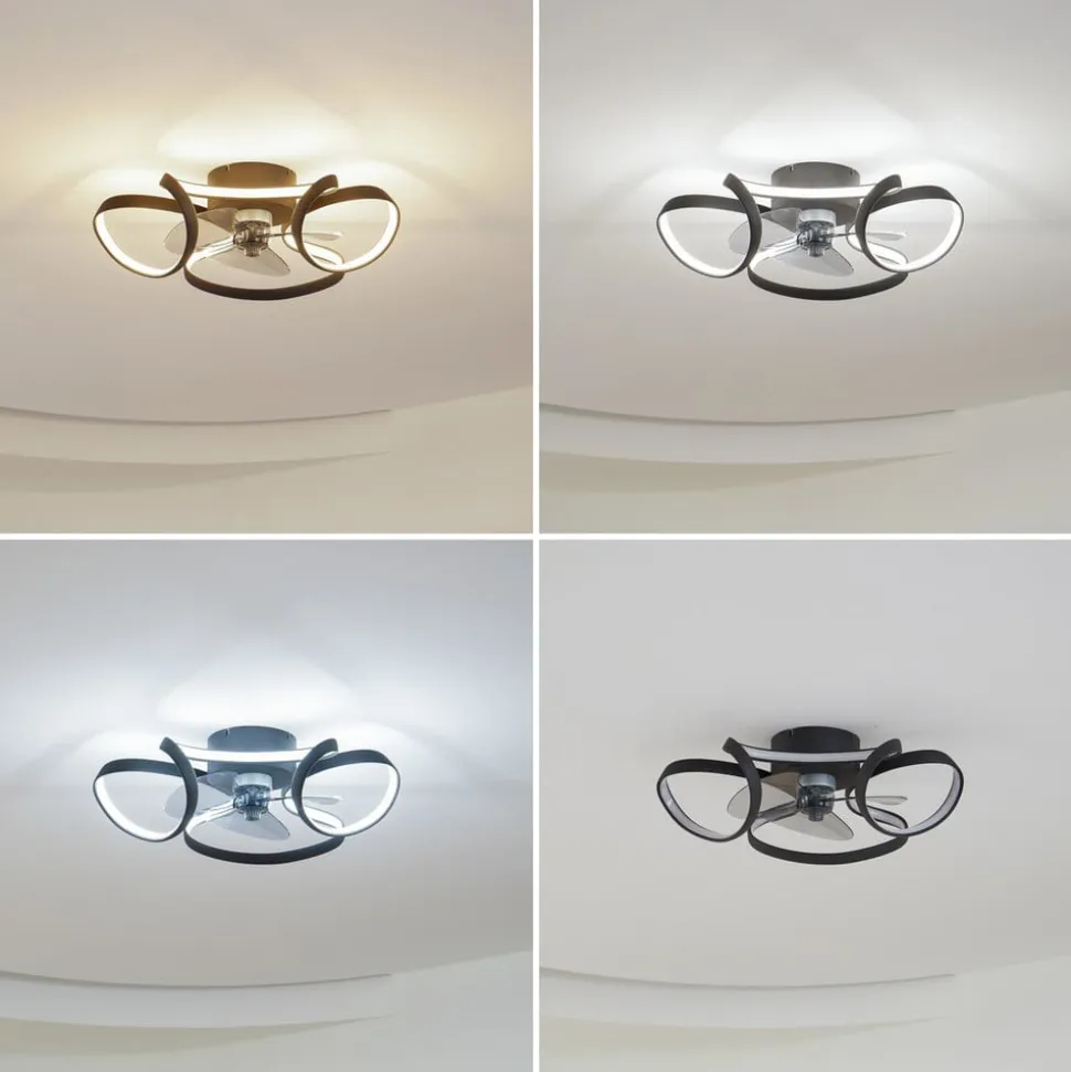 Lindby LED-loftventilator Lomata, sort, støjsvag, Ø 23 cm