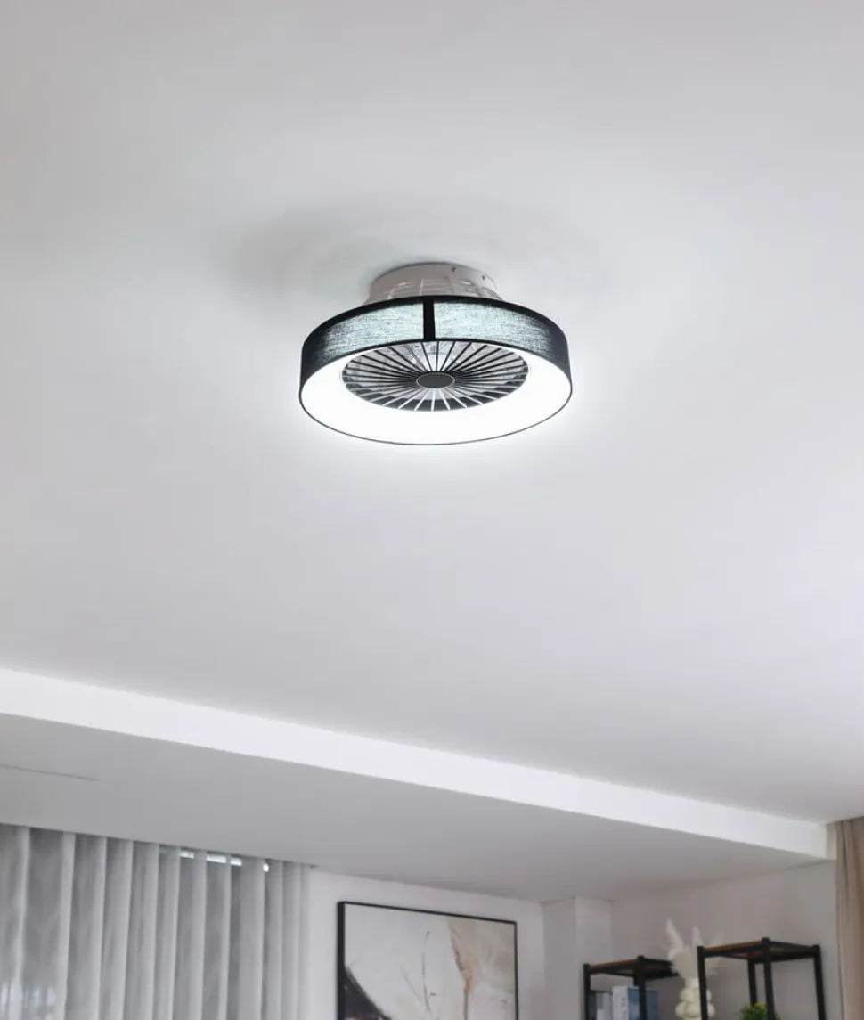 Lindby LED-loftventilator Mace, sort, støjsvag, Ø 47 cm
