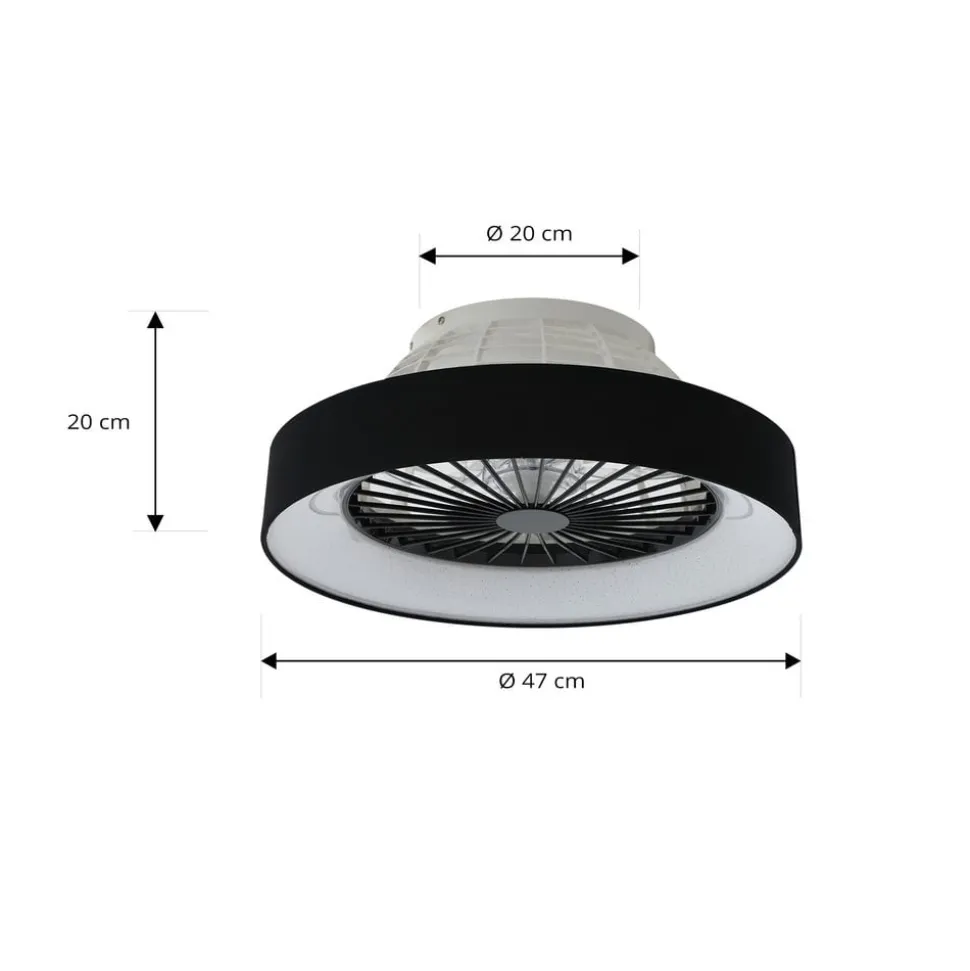 Lindby LED-loftventilator Mace, sort, støjsvag, Ø 47 cm