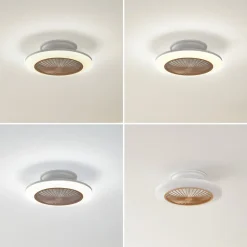 Lindby LED-loftventilator Mamuti, træfarvet, støjsvag, 55 cm