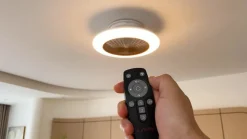 Lindby LED-loftventilator Mamuti, træfarvet, støjsvag, 55 cm