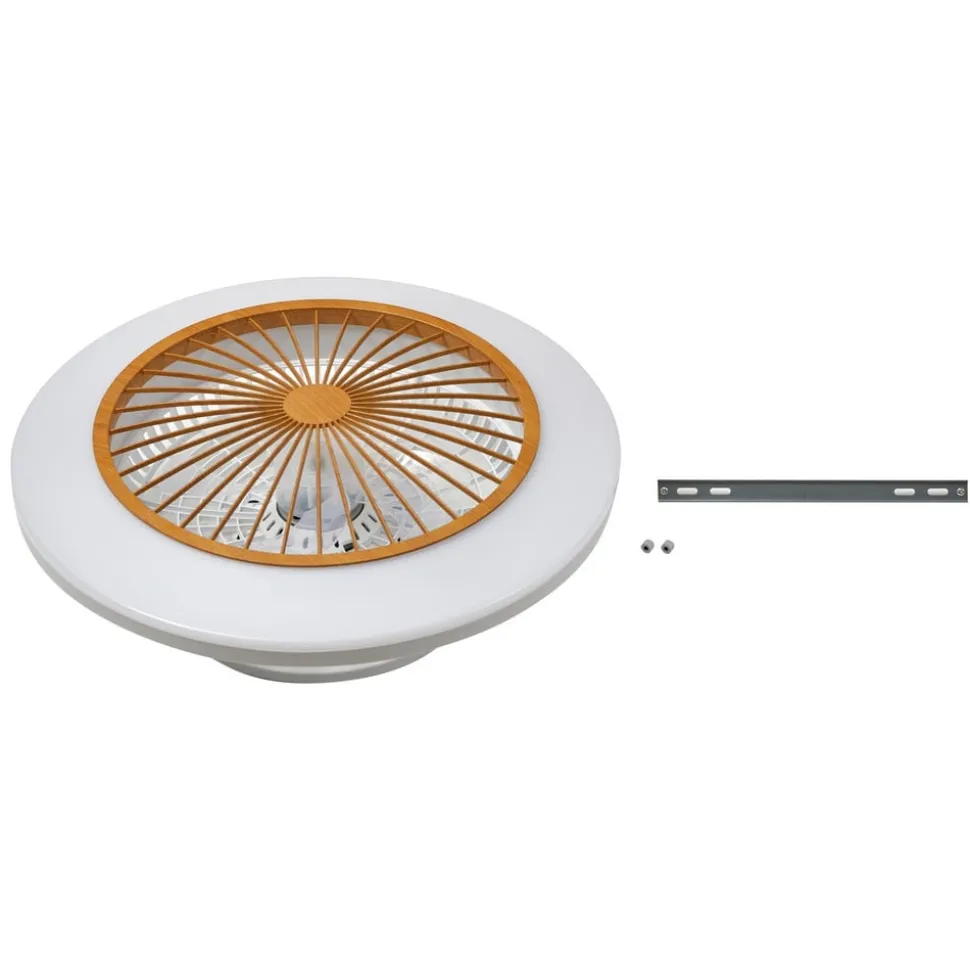 Lindby LED-loftventilator Mamuti, træfarvet, støjsvag, 55 cm