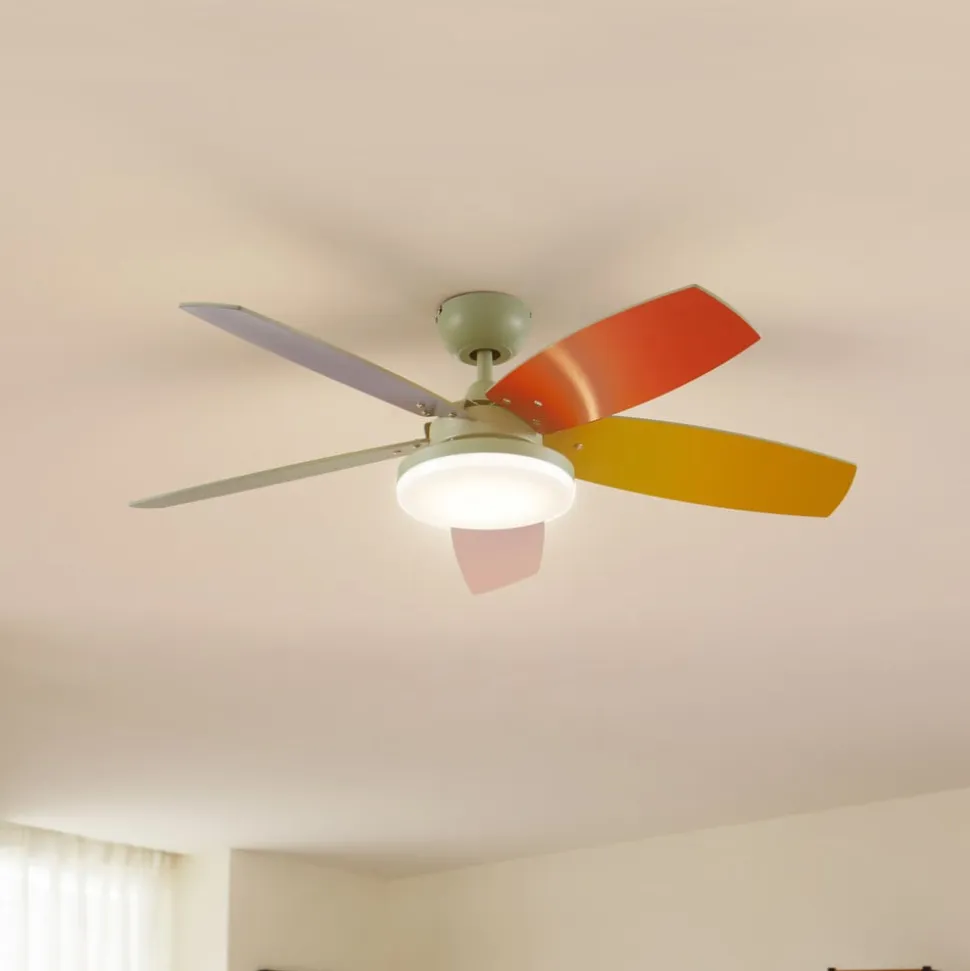 Lindby LED-loftventilator Jonte, træ, DC, støjsvag, Ø 106 cm