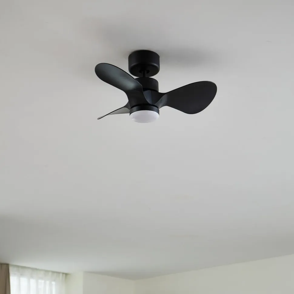 Lindby LED-loftventilator Enon, sort, DC-motor, støjsvag