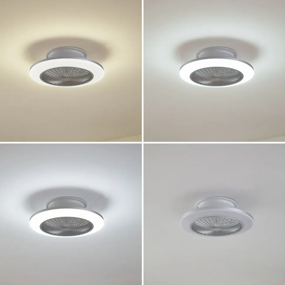 Lindby LED-loftventilator Mamuti, sølv, støjsvag, Ø 55 cm