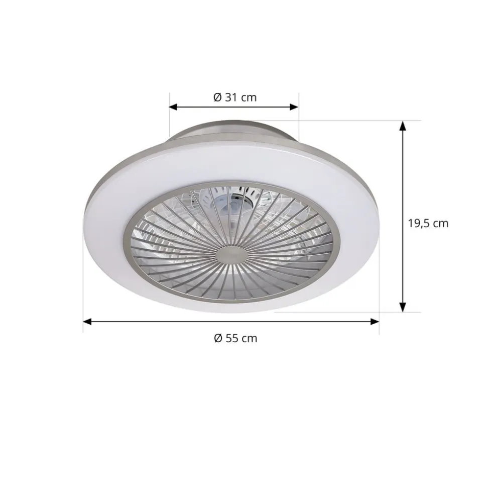 Lindby LED-loftventilator Mamuti, sølv, støjsvag, Ø 55 cm