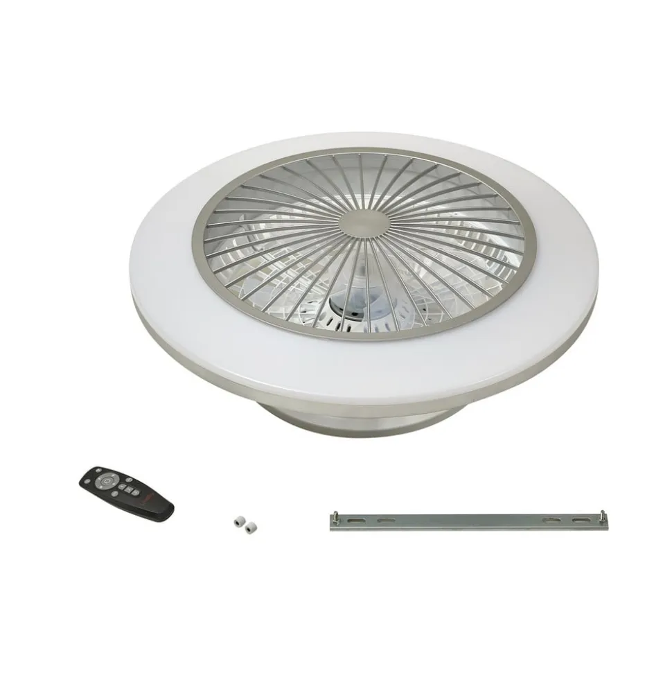 Lindby LED-loftventilator Mamuti, sølv, støjsvag, Ø 55 cm