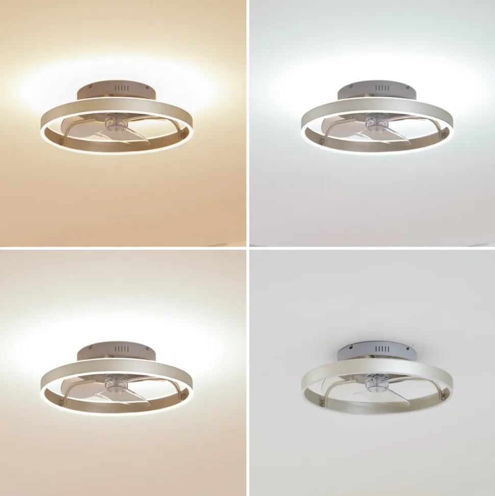 Lindby LED-loftventilator Momitu, sølv, lydsvag, Ø 50 cm