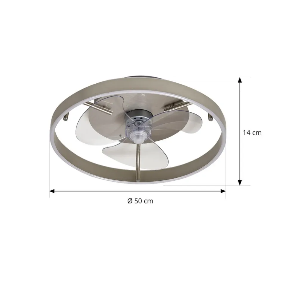 Lindby LED-loftventilator Momitu, sølv, lydsvag, Ø 50 cm