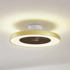 Lindby LED-loftventilator Teleo, messing, DC, støjsvag, Tuya