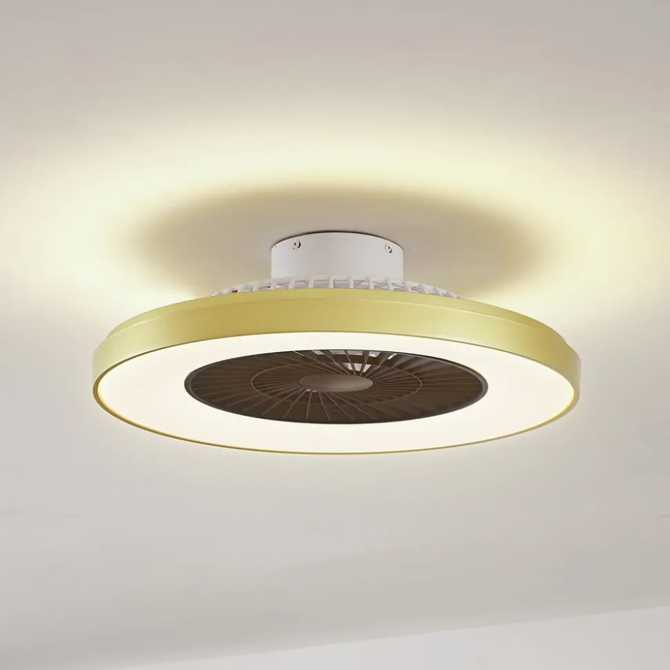 Lindby LED-loftventilator Teleo, messing, DC, støjsvag, Tuya