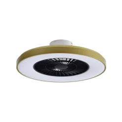 Lindby LED-loftventilator Teleo, messing, DC, støjsvag, Tuya