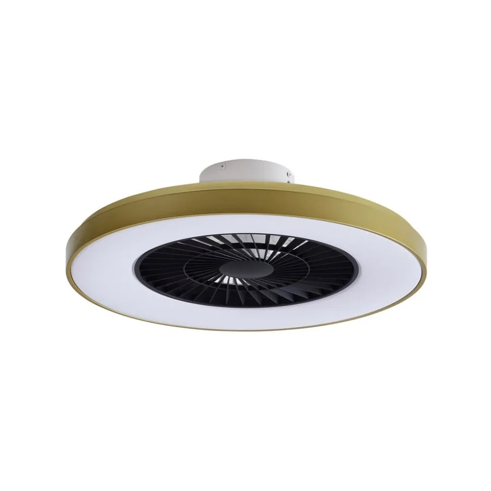Lindby LED-loftventilator Teleo, messing, DC, støjsvag, Tuya