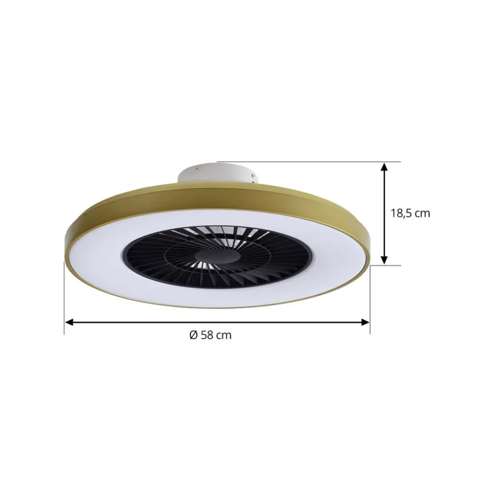 Lindby LED-loftventilator Teleo, messing, DC, støjsvag, Tuya
