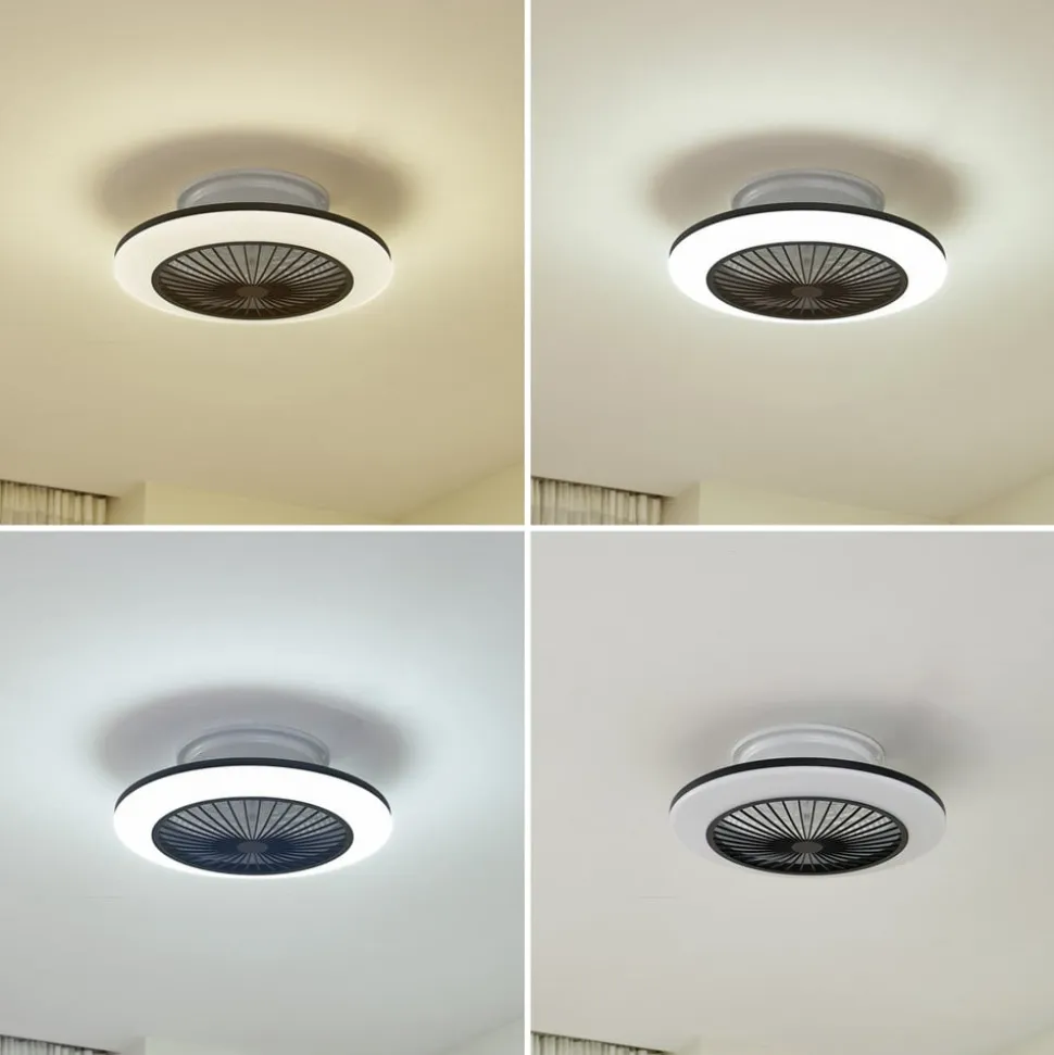 Lindby LED-loftventilator Mamuti, sort, støjsvag, Ø 55 cm