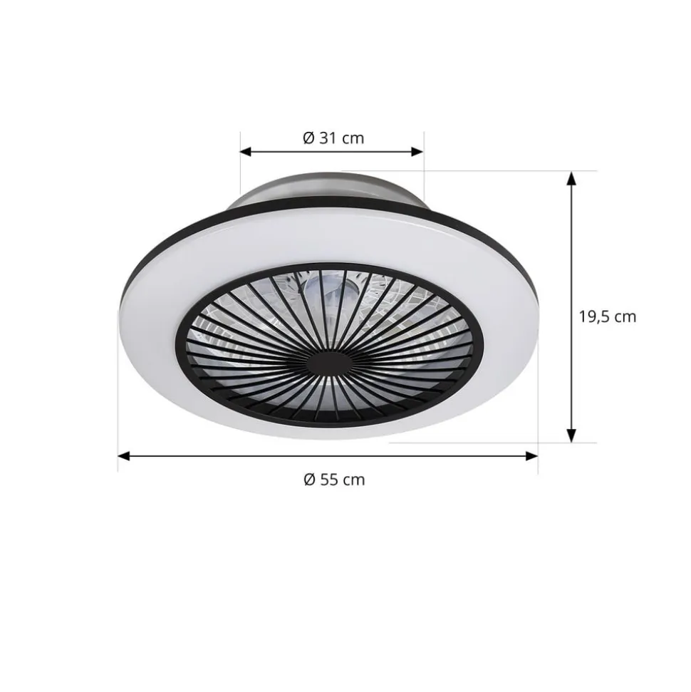 Lindby LED-loftventilator Mamuti, sort, støjsvag, Ø 55 cm