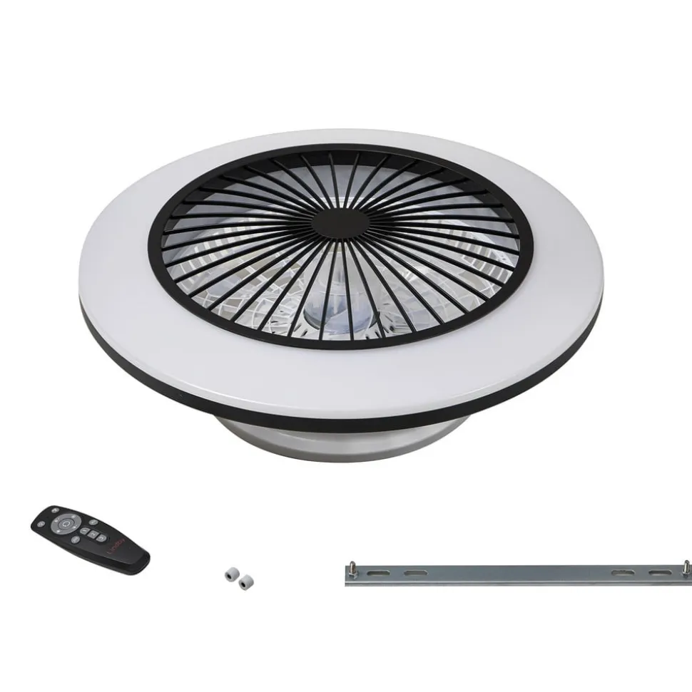 Lindby LED-loftventilator Mamuti, sort, støjsvag, Ø 55 cm