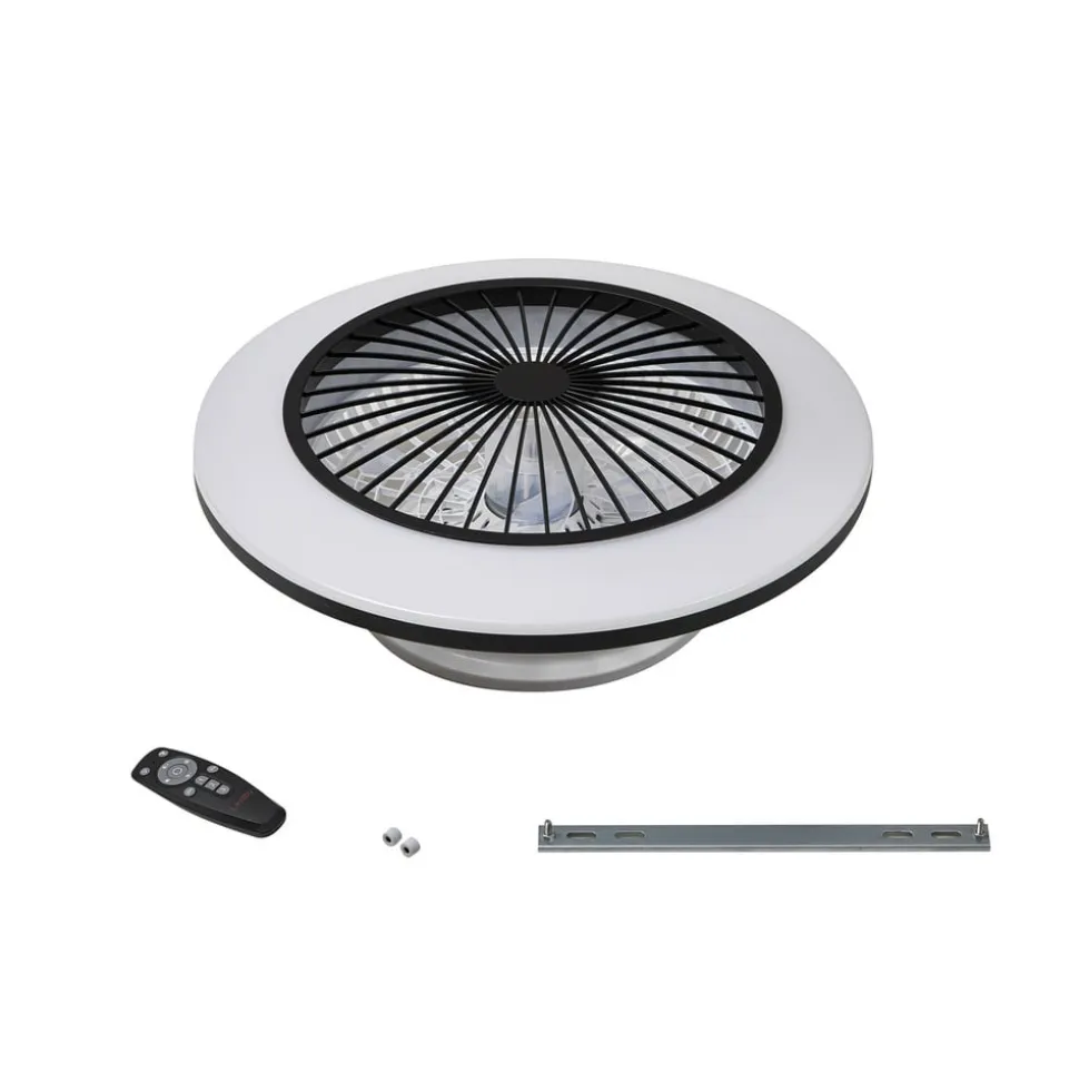 Lindby LED-loftventilator Mamuti, sort, støjsvag, Ø 55 cm