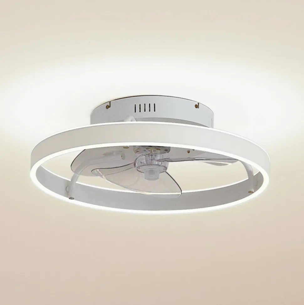 Lindby LED-loftventilator Momitu, hvid, aluminium, Ø 50 cm