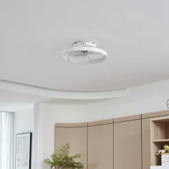 Lindby LED-loftventilator Momitu, hvid, aluminium, Ø 50 cm