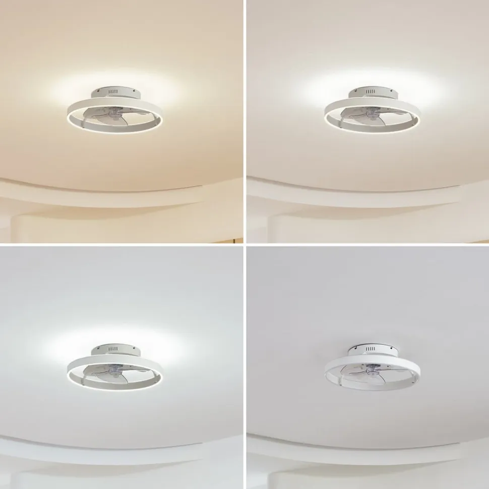 Lindby LED-loftventilator Momitu, hvid, aluminium, Ø 50 cm