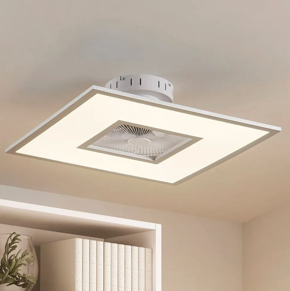 Lindby LED-loftventilator Romea, kantet, DC, støjsvag, 60 cm