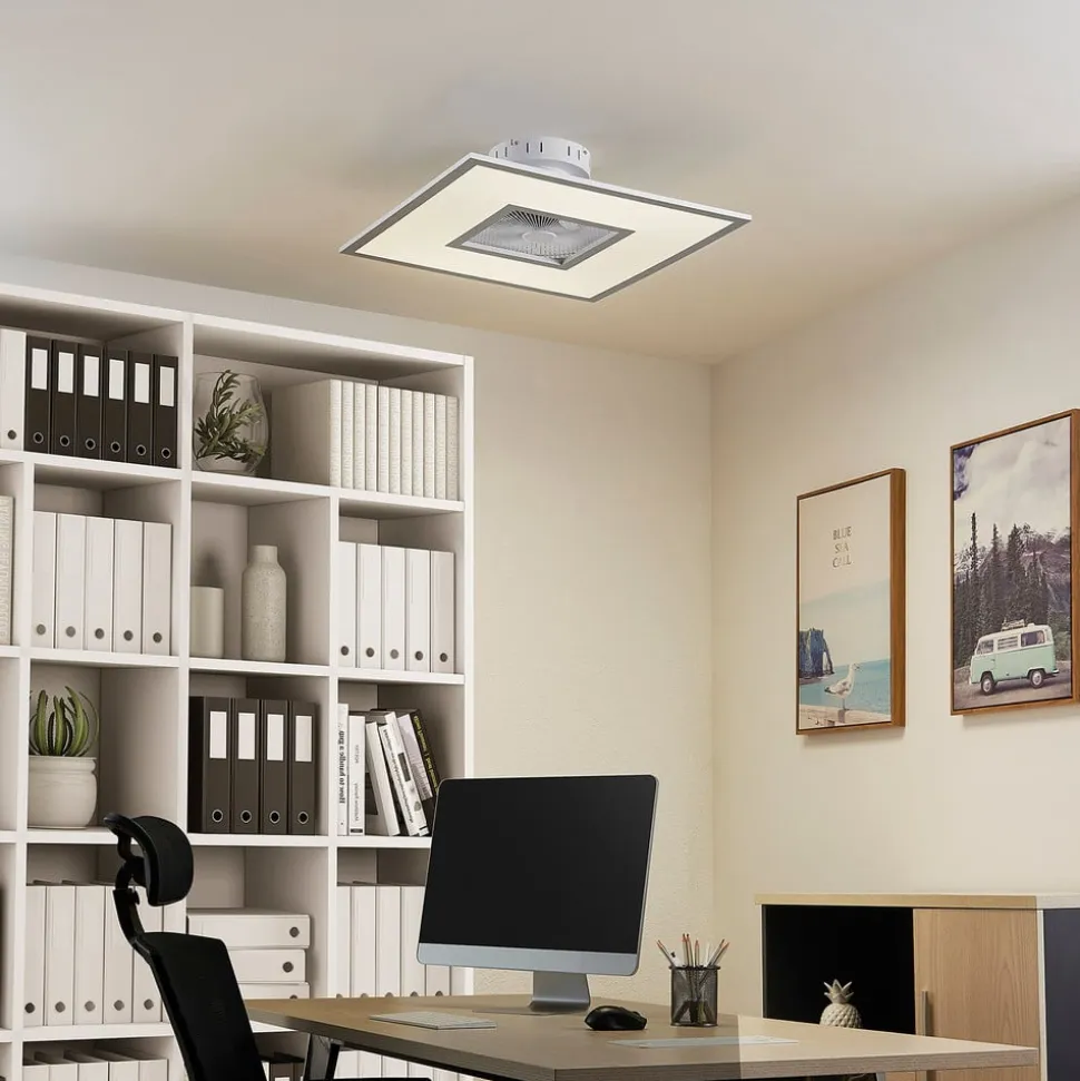Lindby LED-loftventilator Romea, kantet, DC, støjsvag, 60 cm