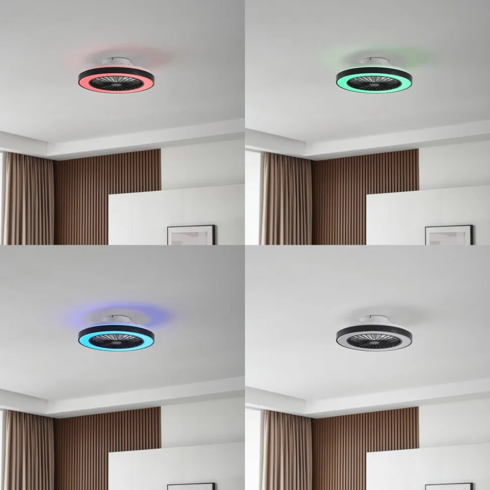 Lindby LED-loftventilator Teleo, Ø48 cm, sort, DC, Tuya