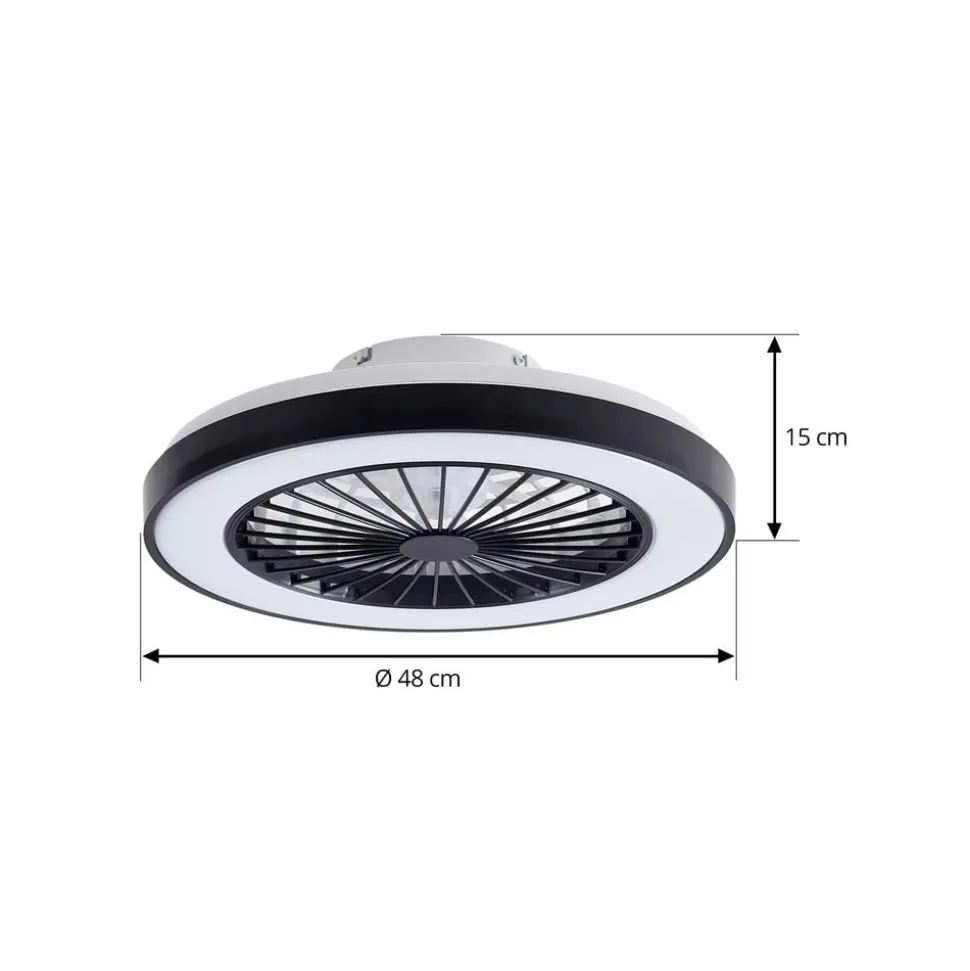 Lindby LED-loftventilator Teleo, Ø48 cm, sort, DC, Tuya