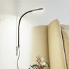 Lindby LED-læselampe Flexola, nikkel, rund, metal, stik