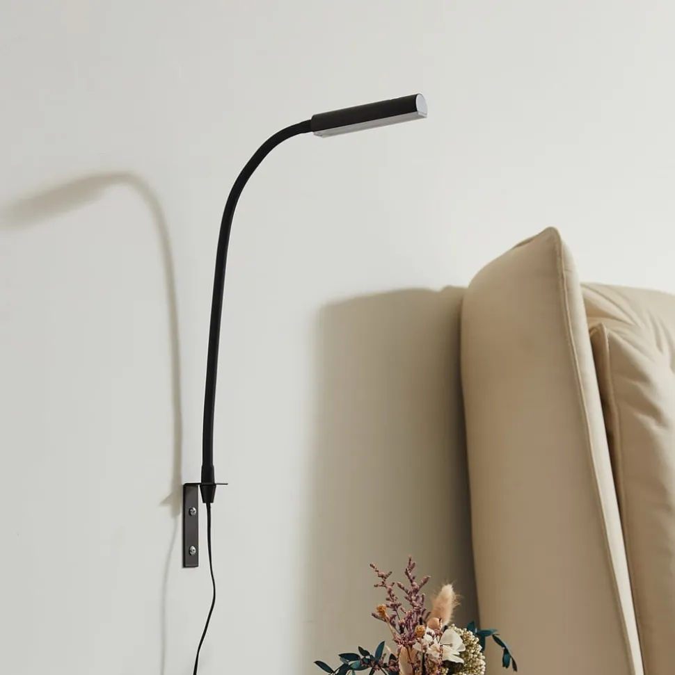 Lindby LED-læselampe Flexola, sort, kantet, stik