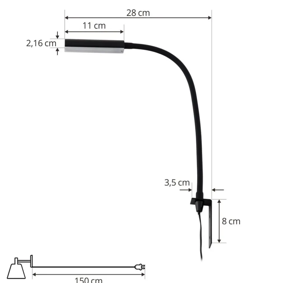 Lindby LED-læselampe Flexola, sort, kantet, stik