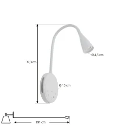 Lindby LED-læselampe Zayna, hvid, CCT, USB, dæmpbar, timer