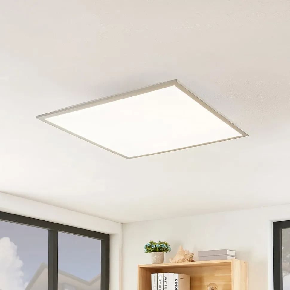 Lindby LED-panel Stenley, 4.000 K, 60 cm x 60 cm, sølv/hvid