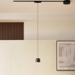 Lindby LED-pendellampe Lumaro,sort,Ø8,2cm,aluminium,48V,dæmpbar