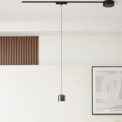 Lindby LED-pendellampe Lumaro,sort,Ø8,2cm,aluminium,48V,dæmpbar