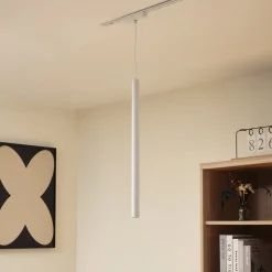 Lindby LED-pendellampe Lumaro, hvid, Ø 3cm,aluminium,48V,dæmpbar
