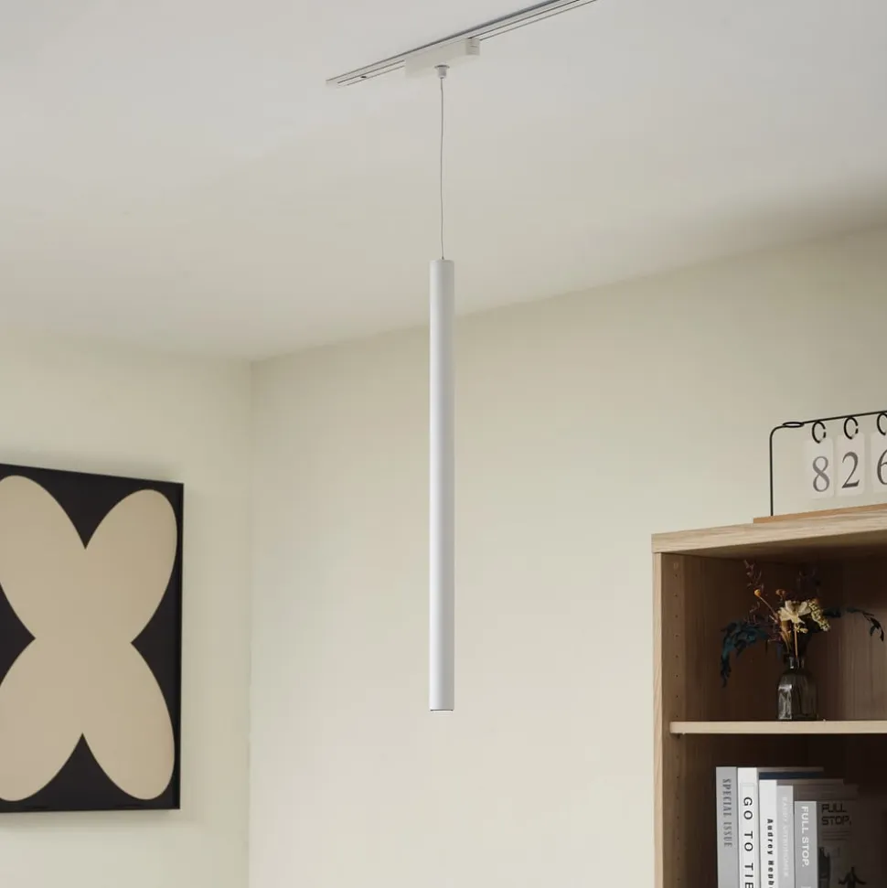 Lindby LED-pendellampe Lumaro, hvid, Ø 3cm,aluminium,48V,dæmpbar