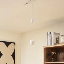 Lindby LED-pendellampe Lumaro, hvid, Ø 6,2 cm, 48V, dæmpbar