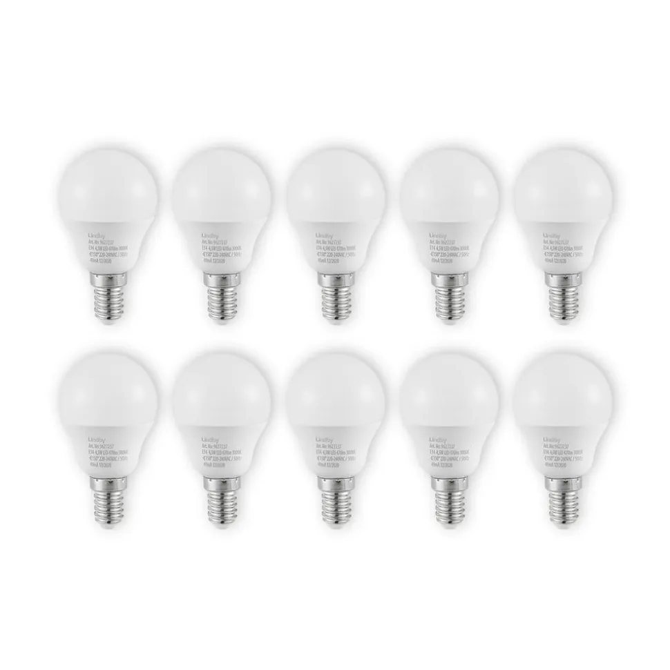 Lindby LED-pære E14 G45 4,5W 3.000K opal sæt med 10 stk